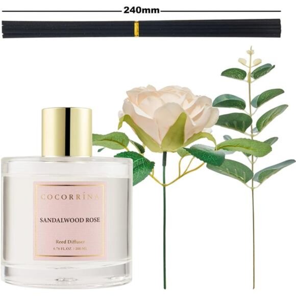 Cocorrina Reed Diffuser Set, Flower Reed Diffuser Sandalwood Rose 6.7 oz, - Picture 3 of 5